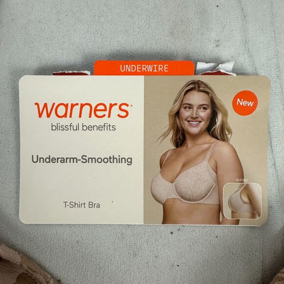 Warners Blissful Benefits Underarm Smoothing T Shirt Bra 36C Unlined Floral - Picture 2 of 7